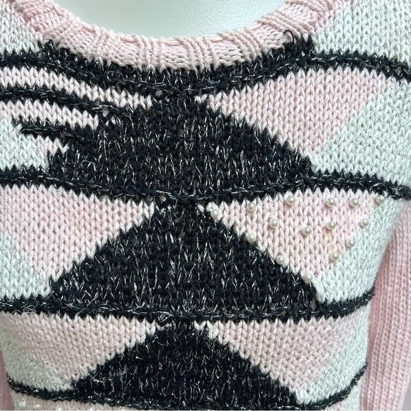 Vintage 80’s 90’s Diane Von Furstenburg Geometric Pearl Metallic Sweater - Picture 4 of 7
